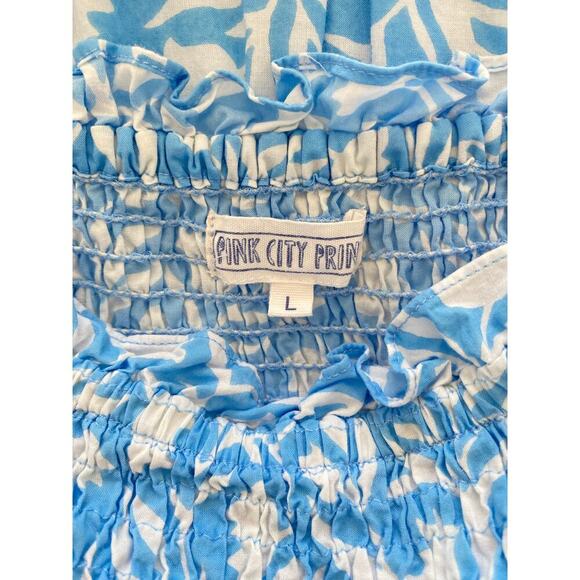 Pink City Prints Lolita Midi Dress Blue Tulip Block Print Smocked Tuckernuck - Picture 4 of 8